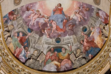 Génova, Duomo (Catedral de San Lorenzo), interior, Capilla Lercari o Capilla del Santísimo Sacramento (ábside norte), ábside: "Asunción de la Virgen", fresco de Giovanni Battista Castello conocido como Bergamasco