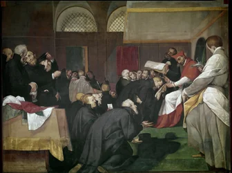 Quadroni de San Carlo: episodio de la vida de San Carlos Borromeo: el santo fundó el Colegio de Jesuitas, Barnabitas y Teatinos