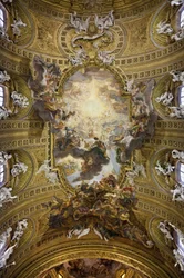 El Triunfo del nombre de Jesús (Il Trionfo del nome di Gesu), un fresco en trampantojo de la bóveda central de la iglesia del Gesu en Roma, la iglesia principal de la compañía de Jesús, pintura realizada en el siglo XVII por Giovanni Battista Gaulli dit Il