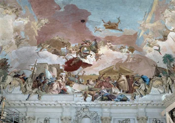 Apoteosis del obispo Carl Philipp von Greiffenklau y la sección Europa del fresco del techo ... (fresco)