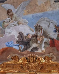 Palacio Clerici, la Galería de los Tapices o la Sala Tiepolo: "La Cuadriga del Sol ilumina el mundo", detalle del fresco de la bóveda (c.1740).