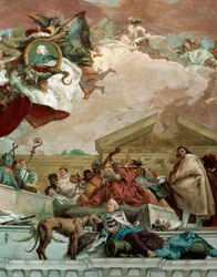 Fresco de la escalera de la Residencia de Wuerzburgo que muestra al arquitecto Balthasar Neumann y un cañón (fresco)