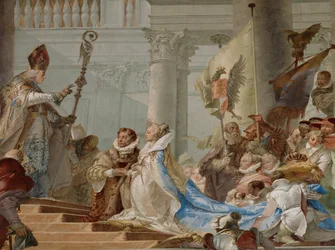 Ceremonia nupcial del emperador Federico Barbarroja y Beatriz de Borgoña en 1156 ... (fresco)