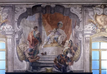Aníbal (247 a.C. a 183 a.C.) ordenó la liberación de un prisionero. Fresco de Giambattista Tiepolo (1696 - 1770). Palazzo Dugnani en Milán