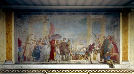 El Rey de Francia Enrique III (1551-1589) recibido en Venecia por Federico Contarini en 1574 a la entrada de la villa de Mira