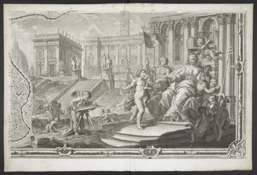 Una figura femenina siendo coronada, de New Plan of Rome, sacada a la luz por G. Nolli