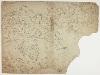 Santos o figuras alegóricas y Putti sobre las nubes