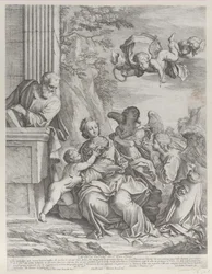 La Sagrada Familia con ángeles a la derecha y arriba, 1652