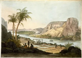 Vista exterior de los dos templos en Abu Simbul, de Placas ilustrativas de las investigaciones en Egipto y Nubia, publicado en 1822