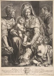 Virgen y Niño con Santa Catalina, Francisco de Asís y Juan el Bautista, mediados del siglo XVII