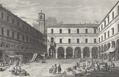 Vista de la plaza del mercado cerca de la iglesia de San Giacomo, 1763