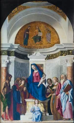 Virgen Entronizada con el Niño y San Juan Bautista, San Cosme, San Damián, c.1507 (óleo sobre madera)