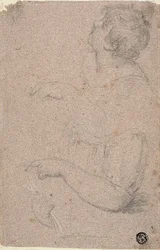 Dibujo de medio cuerpo de un niño de perfil hacia la izquierda, con dibujos del brazo derecho y la mano izquierda