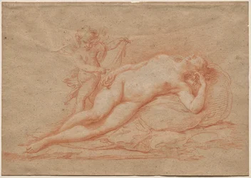 Desnuda recostada con Cupido