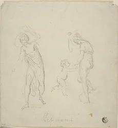 Dos bocetos: Mujer de pie, Mujer bailando con niño
