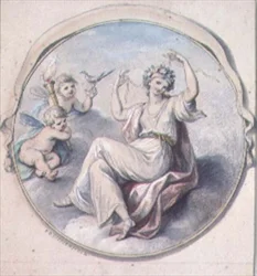Venus atándose el cabello con una guirnalda, asistida por cupidos