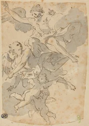 Ángeles y Putti (pluma y tinta marrón con aguada gris sobre carboncillo; verjurado)