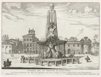 Fuente del Tritón en la Piazza Barberini de Roma Fuente del Sr. Prencipe di Pallestrina (título sobre objeto) Fuentes de Roma (título de la serie) Fonteinen van Rome (título de la serie)