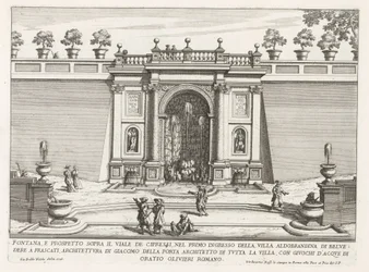 Fontein in de tuinen van de Villa Aldobrandini te Frascati Fuente y elevación sobre la avenida de los cipreses (...) (título sobre objeto) Fuentes de las villas de Frascati (título de la serie) Fonteinen van Frascati (título de la serie)