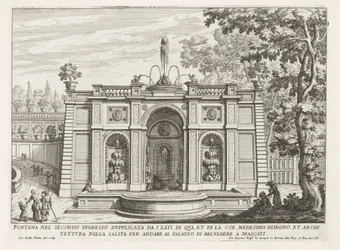 Fontein in de tuinen van de Villa Aldobrandini te Frascati Fuente en la segunda entrada doblada por los lados (...) (título sobre objeto) Fuentes de las villas de Frascati (título de la serie) Fonteinen van Frascati (título de la serie)