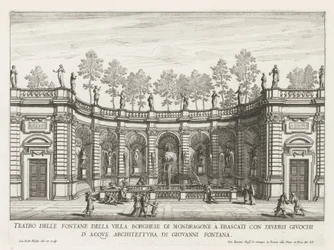 Fontein in de tuinen van de Villa Mondragone te Frascati Teatro de las fuentes de la Villa Borghese de Mondragone en Frascati (...) (título sobre objeto) Fuentes de las villas de Frascati (título de la serie) Fonteinen van Frascati (título de la serie)