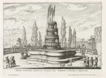 Fontein in de tuinen van de Villa Torlonia te Frascati Primera fuente frente al Palazzo del Giardino Ludovisi en Frascati (título sobre el objeto) Fuentes de las villas de Frascati (título de la serie) Fonteinen van Frascati (título de la serie)