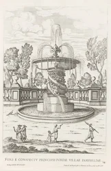 Fontein conoció a dolfijnen in de tunen van Villa Doria Pamphilj te Rome La fuente frente a la puerta principal de la Villa Panfilia (título sobre el objeto) Le fontane ne palazzi e ne giardini di Roma (título de la serie) Fonteinen in de paleizen en tuine
