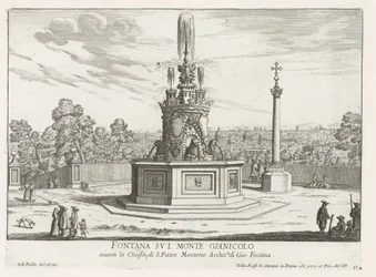 Fontein op Piazza San Pietro in Montorio op de Janiculumberg te Rome Fuente en el monte Gianicolo (título sobre el objeto) Fuentes de Roma (título de la serie) Fonteinen van Rome (título de la serie)