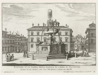 Fontein op Piazza Santa Maria en Trastevere Fuente en la plaza de la Basílica de S. Maria in Trastevere (título sobre objeto) Fuentes de Roma (título de la serie) Fonteinen van Rome (título de la serie)