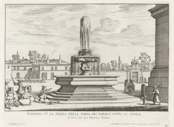 Fontein op Piazza del Popolo te Roma Fuente en la Piazza della Porta del Popolo debajo de la aguja (título sobre el objeto) Fuentes de Roma (título de la serie) Fonteinen van Rome (título de la serie)