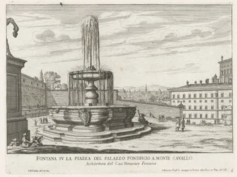 Fontein op Piazza del Quirinale te Rome Fuente en la plaza del Palacio Papal en Monte Cavallo (título sobre objeto) Fuentes de Roma (título de la serie) Fonteinen van Rome (título de la serie)