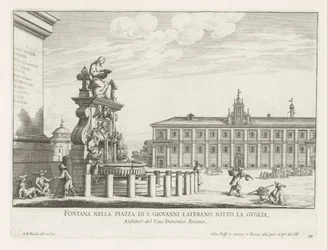 Fontein op Piazza di San Giovanni in Laterano en Roma Fuente en la Piazza di S. Giovanni Laterano bajo la aguja (título sobre el objeto) Fuentes de Roma (título de la serie) Fonteinen van Rome (título de la serie)