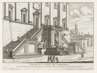 Fuente frente al Palazzo Senatorio en el Capitolio de Roma Fontana su la Piazza del Campidoglio (título sobre objeto) Fontane di Roma (título de la serie) Fuentes de Roma (título de la serie)