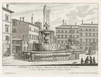 Fonteinen op Piazza Farnese te Roma Fuente en la Piazza Farnese del ser.mo s.r Duca di Parma (título sobre objeto) Fuentes de Roma (título de la serie) Fonteinen van Rome (título de la serie)