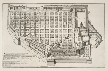 Jardín Papal y Palacio del Quirinal, de Il Nuovo Teatro della Fabriche et Edifici in Prospettiva di Roma Moderna, publicado c.1665-69