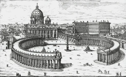 Ciudad del Vaticano, Vista de la Plaza de San Pedro con la Basílica de San Pedro y los Palacios Vaticanos, grabado por Giovanni Battista Falda. 1665