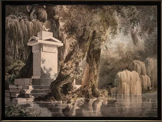 Paisaje imaginario con lápida dedicada al poeta Edoardo Valvo
