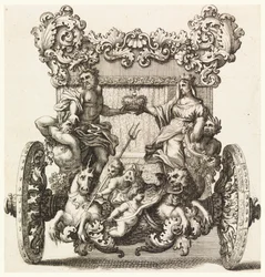 Vista trasera del primer carruaje de Lord Catelmaine construido en 1686 por Andrea Cornely después de Ciro Ferri (1634-1689)