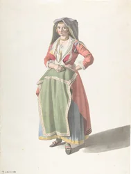 Joven mujer de pie con vestido tradicional napolitano, ca. 1775-1821