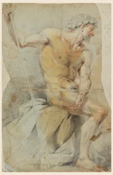 Dibujo, Estudio de un anciano desnudo, Baco o uno de sus acompañantes, 1660-70