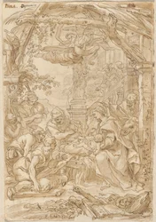La Adoración de los pastores, c.1680-1690 (dibujo a pluma y tinta)