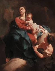 Virgen con el Niño y figura que adora