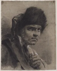 Hombre con gorro de piel, c. 1730-40s