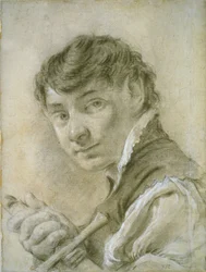 Retrato de joven con espada, c.1735 (tiza en blanco y negro con carboncillo sobre papel)