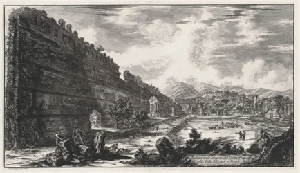 Vista de los restos del Castro Pretorio en la Villa Adriana de Tívoli (de: Vedute di Roma)
