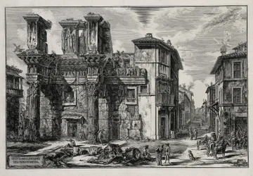 Vista de los restos del Foro de Nerva en Roma (de: Vedute di Roma)