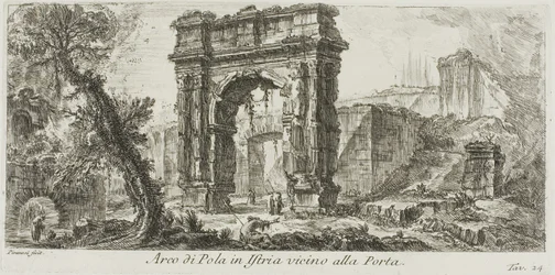 Arco de Pola en Istria cerca de la puerta, placa 24 de Algunas vistas de arcos triunfales y otros monumentos