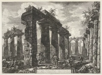 Basílica de Paestum en Paestum Diferentes vistas de los restos de tres grandes edificios que siguen en pie en Paestum (título de la serie) Différentes vues de quelques restes de trois grands édifices qui subsistent encore dans l