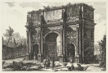Boog van Constantijn te Roma Vista del Arco de Constantino (título sobre el objeto) Gezichten op Rome (título de la serie) Vistas de Roma diseñadas y grabadas por el arquitecto Giambattista Piranesi Ve (nez) iano (título de la serie)
