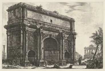 Boog van Septimius Severus te Roma Vista del Arco de Septimio Severo (título sobre el objeto) Gezichten op Rome (título de la serie) Vistas de Roma diseñadas y grabadas por el arquitecto Giambattista Piranesi Ve (nez) iano (título de la serie)